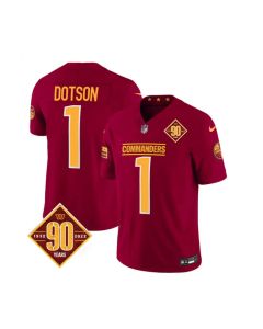 Men's Washington Commanders #1 Jahan Dotson Burgundy 2023 F.U.S.E. 90th Anniversary Vapor Limited Stitched Football Jersey