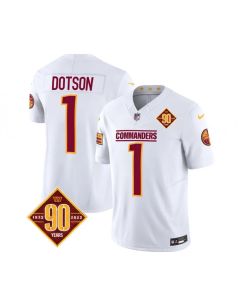 Men's Washington Commanders #1 Jahan Dotson White 2023 F.U.S.E. 90th Anniversary Vapor Limited Stitched Football Jersey
