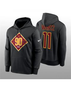 Men's Washington Commanders #11 Carson Wentz Black 90th Anniversary Performance Pullover Hoodie