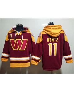 Men's Washington Commanders #11 Carson Wentz Burgundy Lace-Up Pullover Hoodie