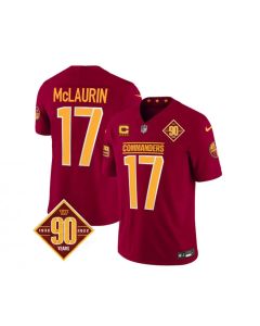 Men's Washington Commanders #17 Terry McLaurin Burgundy 2023 F.U.S.E. With 4-Star C Patch 90th Anniversary Vapor Limited Stitched Football Jersey