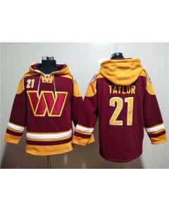 Men's Washington Commanders #21 Sean Taylor Burgundy Lace-Up Pullover Hoodie