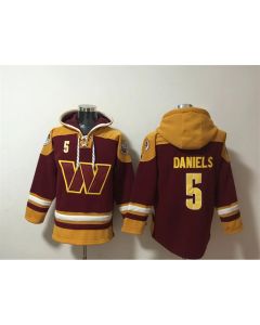 Men's Washington Commanders #5 Jayden Daniels Burgundy Ageless Must-Have Lace-Up Pullover Hoodie