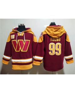 Men's Washington Commanders #99 Chase Young Burgundy Lace-Up Pullover Hoodie (Burgundy)