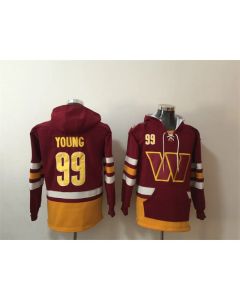 Men's Washington Commanders #99 Chase Young Burgundy Lace-Up Pullover Hoodie