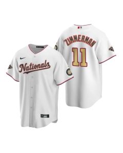 Men's Washington Nationals #11 Ryan Zimmerman White 2020 Gold Program Stitched Championship Jersey