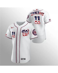 Men's Washington Nationals #11 Ryan Zimmerman White 2020 Stars & Stripes Flex Base Stitched Jersey