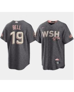 Men's Washington Nationals #19 Josh Bell 2022 Grey City Connect Cherry Blossom Cool Base Stitched Jersey
