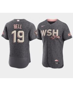 Men's Washington Nationals #19 Josh Bell 2022 Grey City Connect Cherry Blossom Flex Base Stitched MLB Jersey