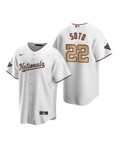 Men's Washington Nationals #22 Juan Soto White 2020 Gold Program Stitched Championship Jersey