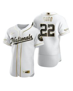 Men's Washington Nationals #22 Juan Soto White Golden Flex Base Stitched MLB Jersey
