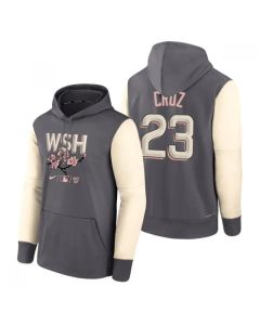 Men's Washington Nationals #23 Nelson Cruz 2022 Grey City Connect Cherry Blossom Print Hoodie