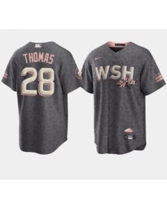 Men's Washington Nationals #28 Lane Thomas 2022 Grey City Connect Cherry Blossom Cool Base Stitched Jersey