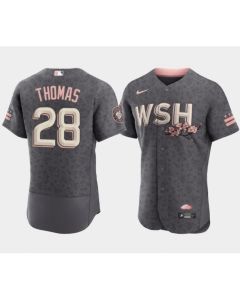 Men's Washington Nationals #28 Lane Thomas 2022 Grey City Connect Cherry Blossom Flex Base Stitched MLB Jersey