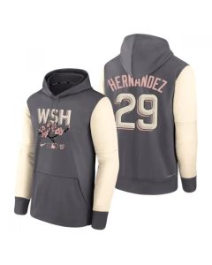 Men's Washington Nationals #29 Yadiel Hernandez 2022 Grey City Connect Cherry Blossom Print Hoodie