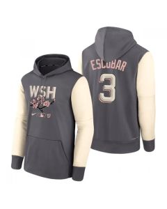Men's Washington Nationals #3 Alcides Escobar 2022 Grey City Connect Cherry Blossom Print Hoodie