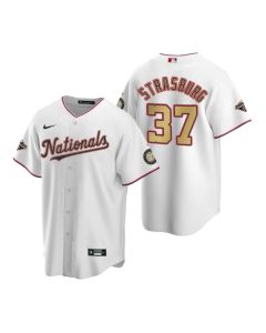 Men's Washington Nationals #37 Stephen Strasburg White 2020 Gold Program Stitched Championship Jersey