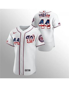 Men's Washington Nationals #44 Daniel Hudson White 2020 Stars & Stripes Flex Base Stitched Jersey