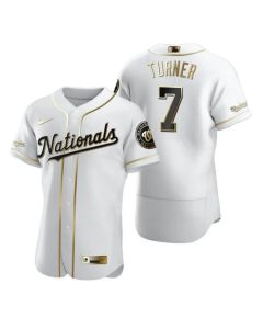 Men's Washington Nationals #7 Trea Turner 2020 White Golden Flex Base Stitched MLB Jersey