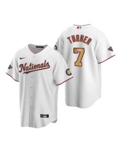Men's Washington Nationals #7 Trea Turner White 2020 Gold Program Stitched Championship Jersey