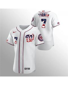 Men's Washington Nationals #7 Trea Turner White 2020 Stars & Stripes Flex Base Stitched Jersey