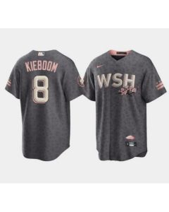 Men's Washington Nationals #8 Carter Kieboom 2022 Grey City Connect Cherry Blossom Cool Base Stitched Jersey