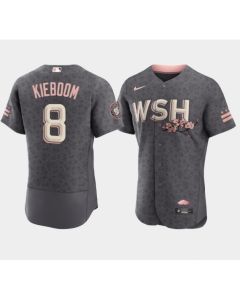 Men's Washington Nationals #8 Carter Kieboom 2022 Grey City Connect Cherry Blossom Flex Base Stitched MLB Jersey