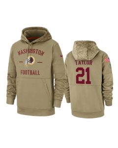 Men's Washington Redskins #21 Sean Taylor Tan 2019 Salute to Service Sideline Therma Pullover Hoodie
