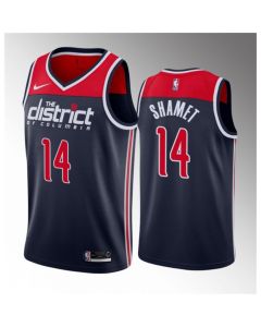 Men's Washington Wizards #14 Landry Shamet Navy Statement Edition Stitched Jersey