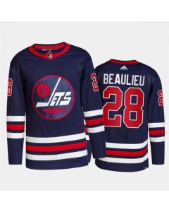 Men's Winnipeg Jets #28 Nathan Beaulieu 2021/22 Navy Stitched Jersey