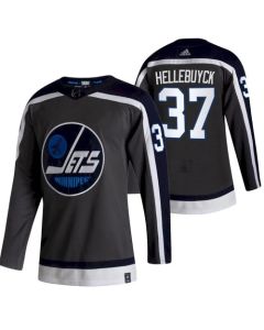 Men's Winnipeg Jets #37 Connor Hellebuyck 2021 Grey Reverse Retro Stitched Jersey