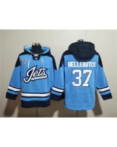 Men's Winnipeg Jets #37 Connor Hellebuyck Blue Lace-Up Pullover Hoodie