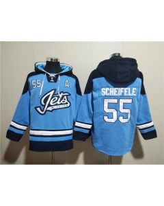 Men's Winnipeg Jets #55 Mark Scheifele Blue Lace-Up Pullover Hoodie