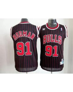 Men‘s Chicago Bulls #91 Dennis Rodman Black With Red Strip Throwback Jersey