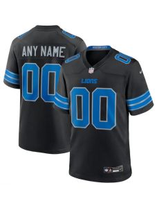 Mens Detroit Lions Road Game Custom Black Jersey