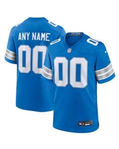 Mens Detroit Lions Road Game Custom Blue Jersey