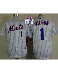 Mets #1 Mookie Wilson White(Blue Strip) Home Cool Base W/2015 World Series Patch Stitched MLB Jersey