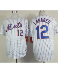 Mets #12 Juan Lagares White(Blue Strip) Home Cool Base Stitched MLB Jersey