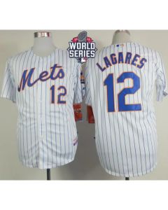 Mets #12 Juan Lagares White(Blue Strip) Home Cool Base W/2015 World Series Patch Stitched MLB Jersey