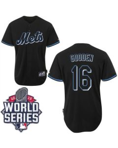 Mets #16 Dwight Gooden Black Fashion W/2015 World Series Patch Stitched MLB Jersey