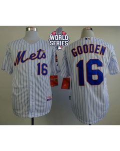 Mets #16 Dwight Gooden White(Blue Strip) Home Cool Base W/2015 World Series Patch Stitched MLB Jersey