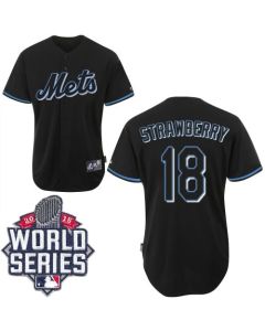 Mets #18 Darryl Strawberry Black Fashion W/2015 World Series Patch Stitched MLB Jersey