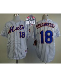 Mets #18 Darryl Strawberry White(Blue Strip) Home Cool Base W/2015 World Series Patch Stitched MLB Jersey