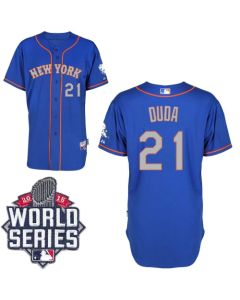 Mets #21 Lucas Duda Blue(Grey NO.) Alternate Road Cool Base W/2015 World Series Patch Stitched MLB Jersey