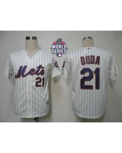 Mets #21 Lucas Duda Cream Blue Strip Alternate Cool Base W/2015 World Series Patch Stitched MLB Jersey