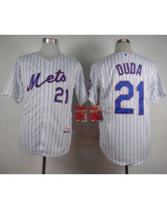 Mets #21 Lucas Duda White(Blue Strip) Home Cool Base Stitched MLB Jersey