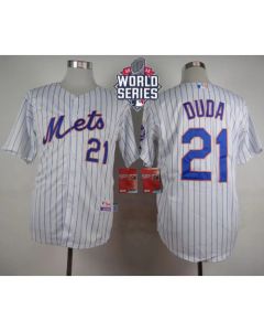 Mets #21 Lucas Duda White(Blue Strip) Home Cool Base W/2015 World Series Patch Stitched MLB Jersey