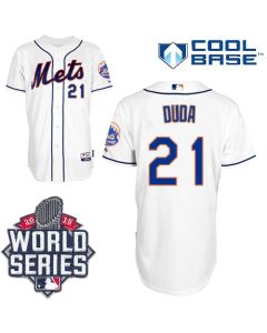 Mets #21 Lucas Duda White Cool Base W/2015 World Series Patch Stitched MLB Jersey