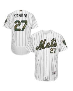 Mets #27 Jeurys Familia White(Blue Strip) Flexbase Authentic Collection 2016 Memorial Day Stitched MLB Jersey