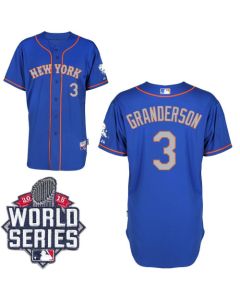 Mets #3 Curtis Granderson Blue(Grey NO.) Alternate Road Cool Base W/2015 World Series Patch Stitched MLB Jersey